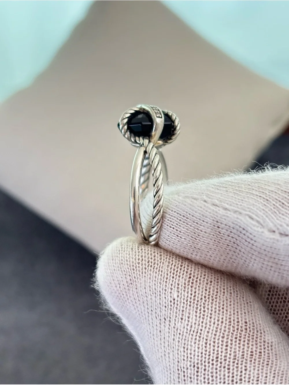 David Yurman Cable Wrap Ring with Black Onyx & Diamonds 7